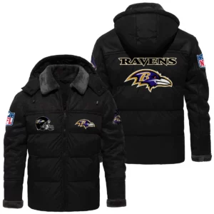 Baltimore Ravens Puffer Jacket Hooded Detachable x PU Leather Custom Name