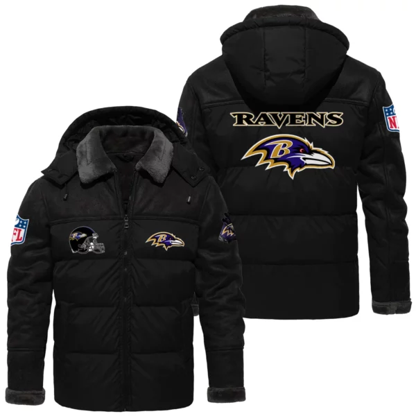 Baltimore Ravens Puffer Jacket Hooded Detachable x PU Leather Custom Name