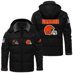 Cleveland Browns Puffer Jacket Hooded Detachable x PU Leather Custom Name