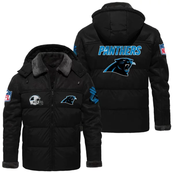 Carolina Panthers Puffer Jacket Hooded Detachable x PU Leather Custom Name