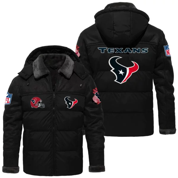 Houston Texans Puffer Jacket Hooded Detachable x PU Leather Custom Name