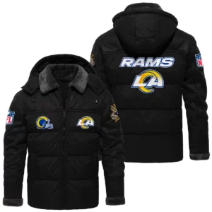 Los Angeles Rams Puffer Jacket Hooded Detachable x PU Leather Custom Name