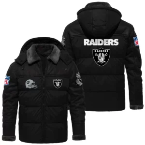 Las Vegas Raiders Puffer Jacket Hooded Detachable x PU Leather Custom Name