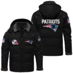 New England Patriots Puffer Jacket Hooded Detachable x PU Leather Custom Name