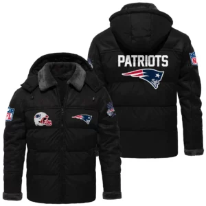 New England Patriots Puffer Jacket Hooded Detachable x PU Leather Custom Name