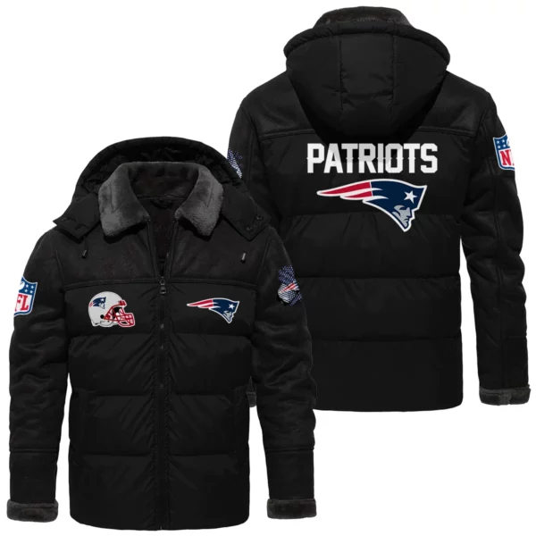 New England Patriots Puffer Jacket Hooded Detachable x PU Leather Custom Name