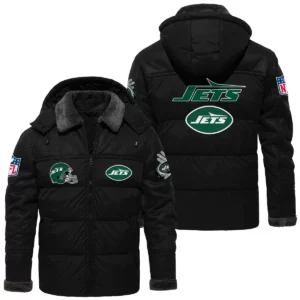 New York Jets Puffer Jacket Hooded Detachable x PU Leather Custom Name