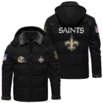 New Orleans Saints Puffer Jacket Hooded Detachable x PU Leather Custom Name