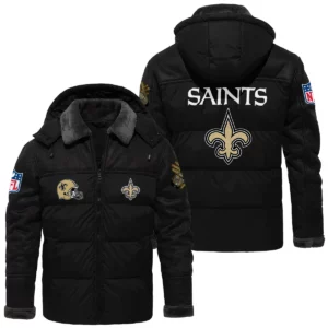 New Orleans Saints Puffer Jacket Hooded Detachable x PU Leather Custom Name