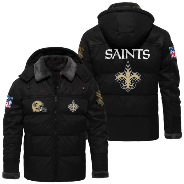 New Orleans Saints Puffer Jacket Hooded Detachable x PU Leather Custom Name