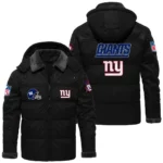 New York Giants Puffer Jacket Hooded Detachable x PU Leather Custom Name