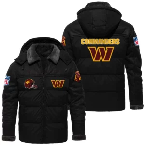 Washington Commanders Puffer Jacket Hooded Detachable x PU Leather Custom Name