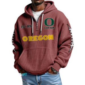 Oregon Ducks Waffle Knit Hoodie Quarter Zip 2026 Limited Personalize Name