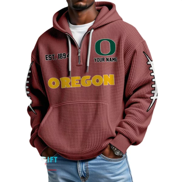 Oregon Ducks Waffle Knit Hoodie Quarter Zip 2026 Limited Personalize Name