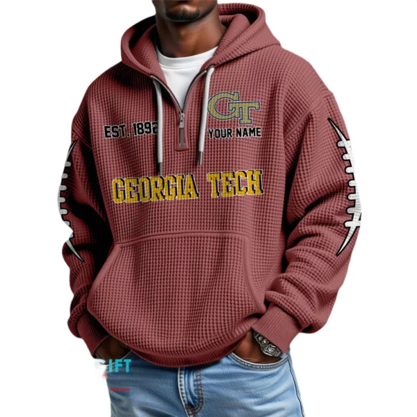 Georgia Tech Yellow Jackets Waffle Knit Hoodie Quarter Zip 2026 Limited Personalize Name