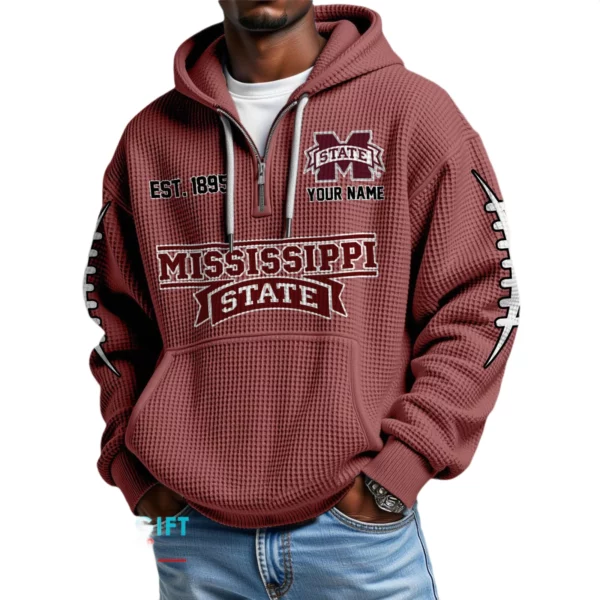 Mississippi State Bulldogs Waffle Knit Hoodie Quarter Zip 2026 Limited Personalize Name