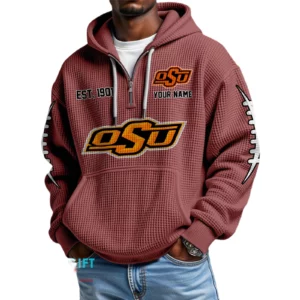 Oklahoma State Cowboys Waffle Knit Hoodie Quarter Zip 2026 Limited Personalize Name