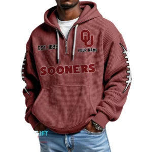 Oklahoma Sooners Waffle Knit Hoodie Quarter Zip 2026 Limited Personalize Name