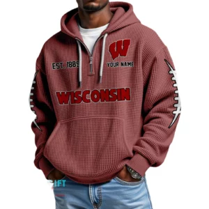 Wisconsin Badgers Waffle Knit Hoodie Quarter Zip 2026 Limited Personalize Name