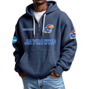 Kansas Jayhawks Waffle Knit Hoodie Quarter Zip 2026 Limited Customize Name