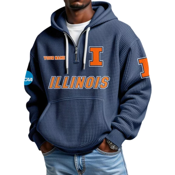 Illinois Fighting Illini Waffle Knit Hoodie Quarter Zip 2026 Limited Customize Name