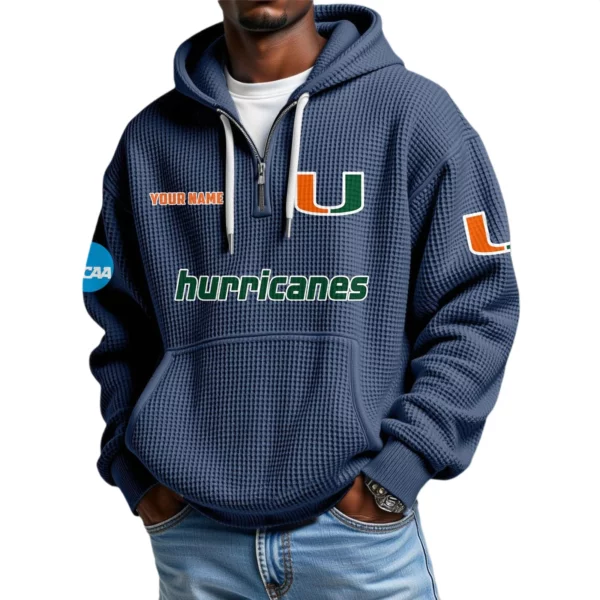 Miami Hurricanes Waffle Knit Hoodie Quarter Zip 2026 Limited Customize Name