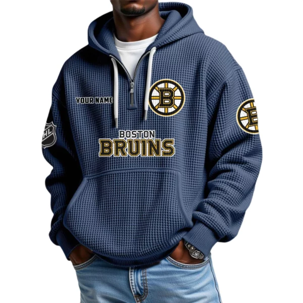 Boston Bruins Waffle Knit Hoodie Quarter Zip 2026 Limited Personalize Name