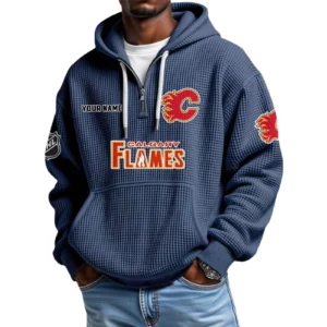 Calgary Flames Waffle Knit Hoodie Quarter Zip 2026 Limited Personalize Name