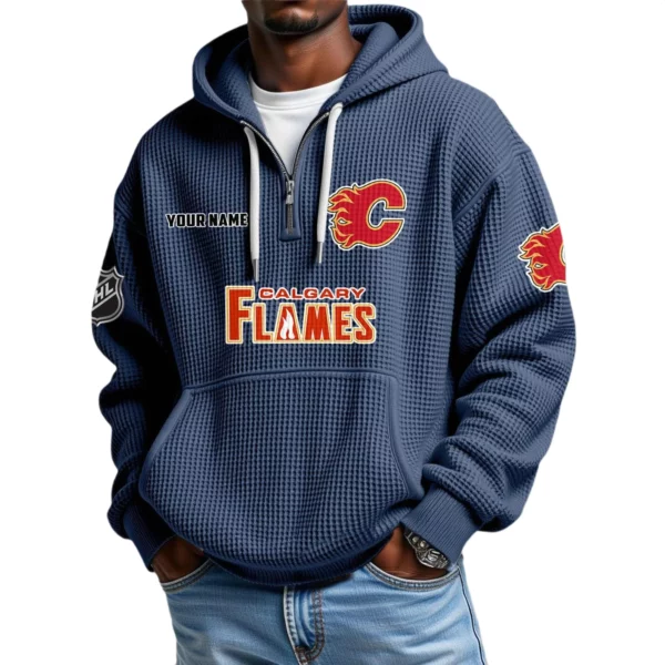 Calgary Flames Waffle Knit Hoodie Quarter Zip 2026 Limited Personalize Name