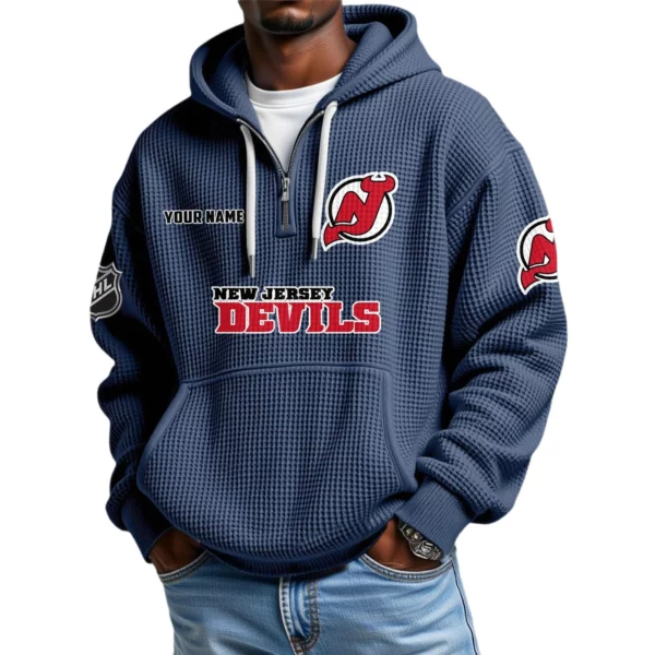 New Jersey Devils Waffle Knit Hoodie Quarter Zip 2026 Limited Personalize Name