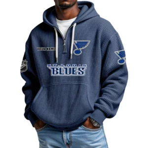 St Louis Blues Waffle Knit Hoodie Quarter Zip 2026 Limited Personalize Name