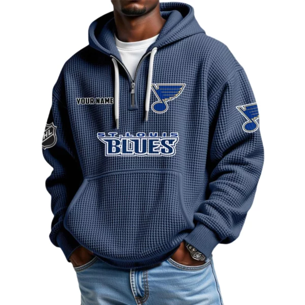 St Louis Blues Waffle Knit Hoodie Quarter Zip 2026 Limited Personalize Name