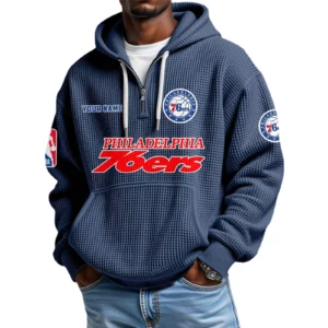 Philadelphia 76ers Waffle Knit Hoodie Quarter Zip 2026 Limited Personalize Name
