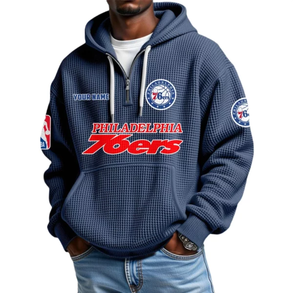 Philadelphia 76ers Waffle Knit Hoodie Quarter Zip 2026 Limited Personalize Name