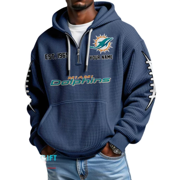 Miami Dolphins Waffle Knit Hoodie Quarter Zip 2026 Limited Personalize Name