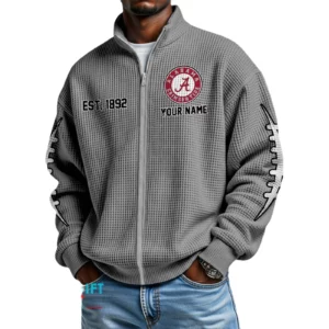 Alabama Crimson Tide Men’s Full Zip Waffle Knit Long Sleeve Sweatshirt Personalize Name