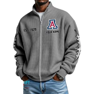 Arizona Wildcats Men’s Full Zip Waffle Knit Long Sleeve Sweatshirt Personalize Name