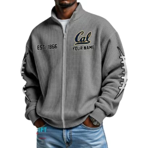 California Golden Bears Men’s Full Zip Waffle Knit Long Sleeve Sweatshirt Personalize Name