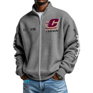 Central Michigan Chippewas Men’s Full Zip Waffle Knit Long Sleeve Sweatshirt Personalize Name