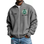 Colorado State Rams Men’s Full Zip Waffle Knit Long Sleeve Sweatshirt Personalize Name