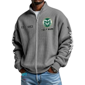 Colorado State Rams Men’s Full Zip Waffle Knit Long Sleeve Sweatshirt Personalize Name