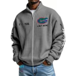 Florida Gators Men’s Full Zip Waffle Knit Long Sleeve Sweatshirt Personalize Name