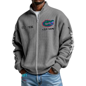 Florida Gators Men’s Full Zip Waffle Knit Long Sleeve Sweatshirt Personalize Name