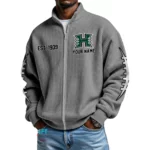 Hawaii Rainbow Warriors Men’s Full Zip Waffle Knit Long Sleeve Sweatshirt Personalize Name