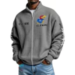 Kansas Jayhawks Men’s Full Zip Waffle Knit Long Sleeve Sweatshirt Personalize Name