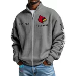 Louisville Cardinals Men’s Full Zip Waffle Knit Long Sleeve Sweatshirt Personalize Name