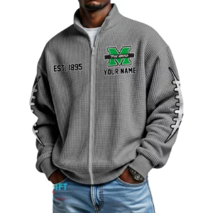 Marshall Thundering Herd Men’s Full Zip Waffle Knit Long Sleeve Sweatshirt Personalize Name
