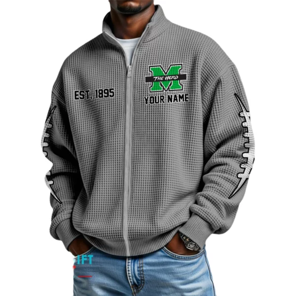 Marshall Thundering Herd Men’s Full Zip Waffle Knit Long Sleeve Sweatshirt Personalize Name