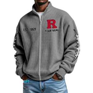 Rutgers Scarlet Knights Men’s Full Zip Waffle Knit Long Sleeve Sweatshirt Personalize Name