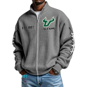South Florida Bulls Men’s Full Zip Waffle Knit Long Sleeve Sweatshirt Personalize Name